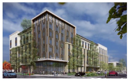 A rendering of the proposed hotel, located at 500 and 550 Ellis Street, in Mountain View. Courtesy city of Mountain View.